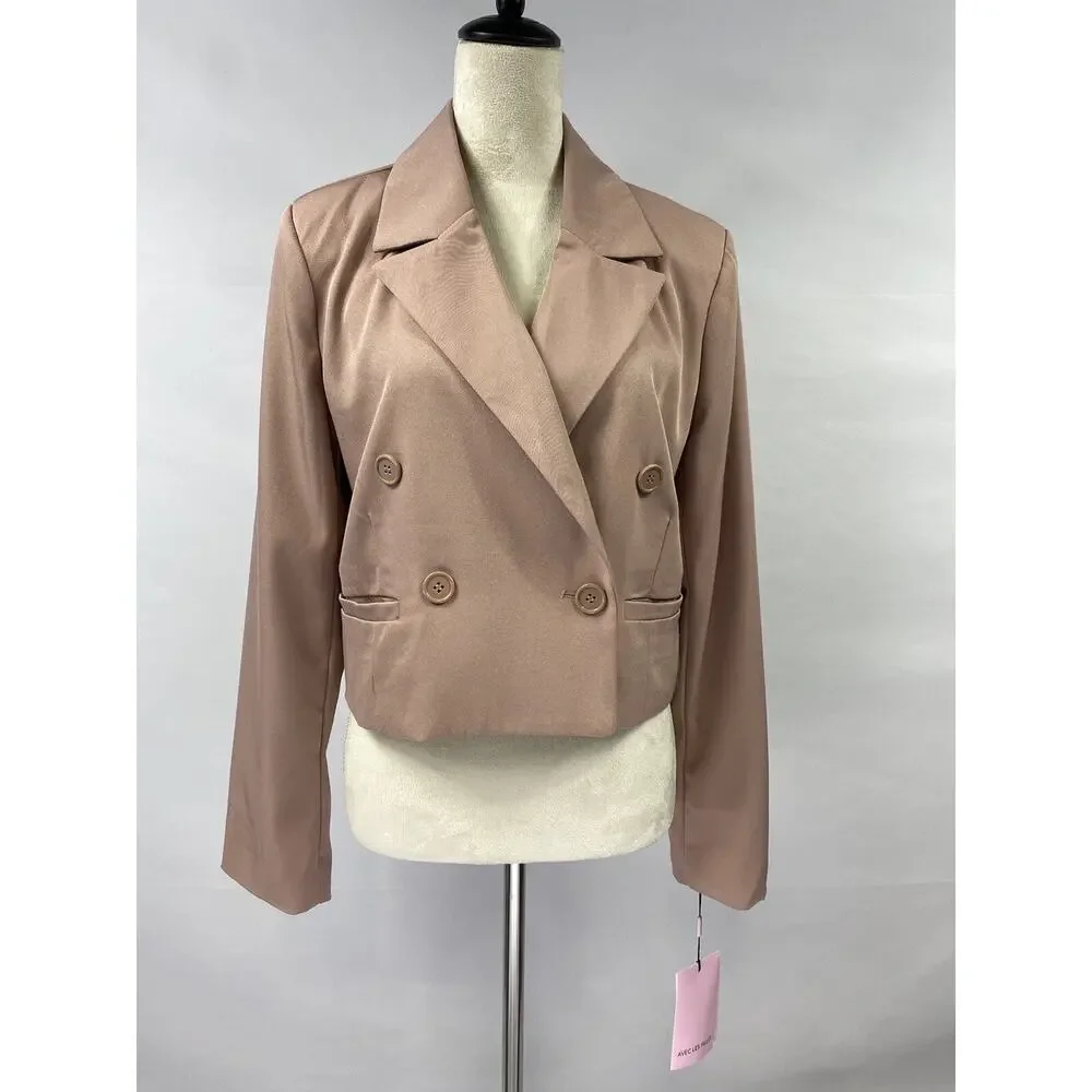 Anthropologie Avec les Filles Cropped Blazer Jacket Taupe Blush Beige Medium